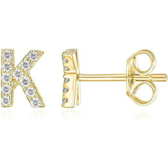 PAVOI 14K Yellow Gold Plated Sterling Silver CZ Alphabet Letter Earrings | Initial Earrings for Women| Letter K