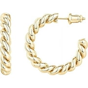 PAVOI 14K Yellow Gold Plated Twisted Rope Round Hoop Earrings | 25 Millimeters Hoop Earrings for Women