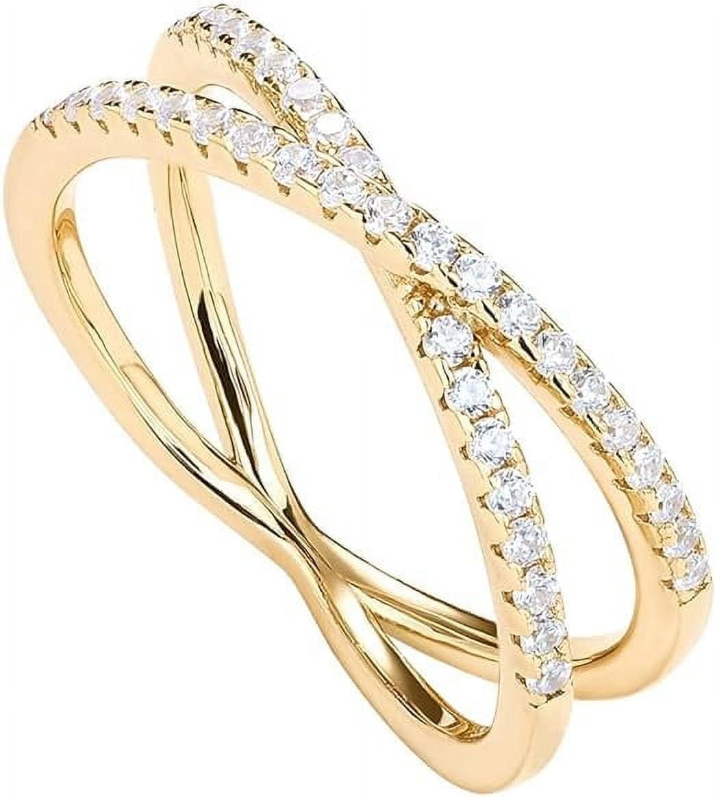 PAVOI 14K Yellow Gold Plated X Ring Simulated Diamond Cubic Zirconia ...