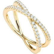 PAVOI 14K Yellow Gold Plated X Ring Simulated Diamond Cubic Zirconia Criss Cross Ring for Women | CZ Band for Women | Size 8