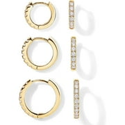 PAVOI 18K Yellow Gold Plated 925 Sterling Silver Post, 3 Pairs Small Gold Hoop Earrings Set | Mini Cartilage Helix Huggie Hoop Pack for Women Men 8mm 10mm 12mm