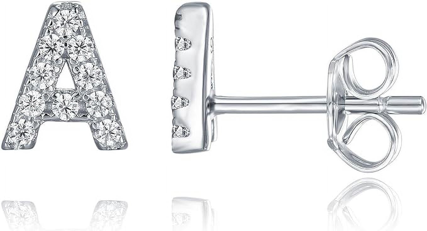 PAVOI Orecchini A Borchia Con Iniziale In Argento 925 E CZ - Lettera Singola, Fashion Alphabet, Fatto In USA