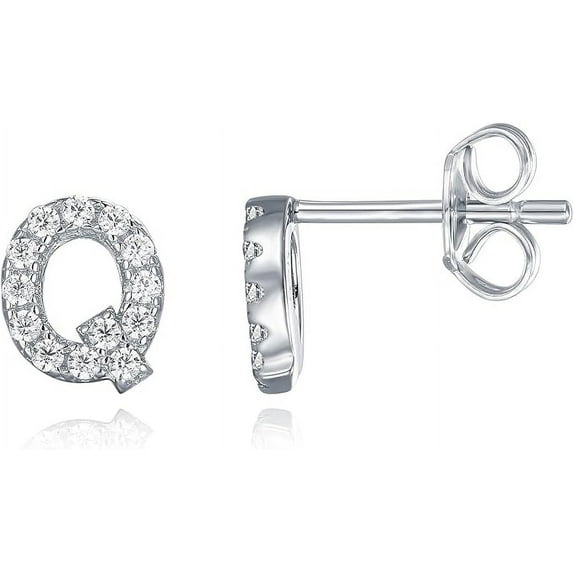 PAVOI 925 Sterling Silver CZ Simulated Diamond Stud Earrings Fashion Alphabet Letter Initial Earrings - Q