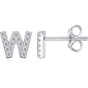 PAVOI 925 Sterling Silver CZ Simulated Diamond Stud Earrings Fashion Alphabet Letter Initial Earrings - W