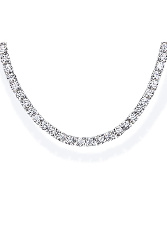 Rhodium Plated 3mm Simulated Diamond Tennis Necklace - Chunky Long Necklace for Women - Size 16" C113