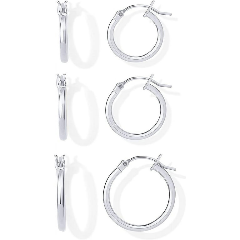 PAVOI Rhodium Plated 925 Sterling Silver Post Hoop Earrings for