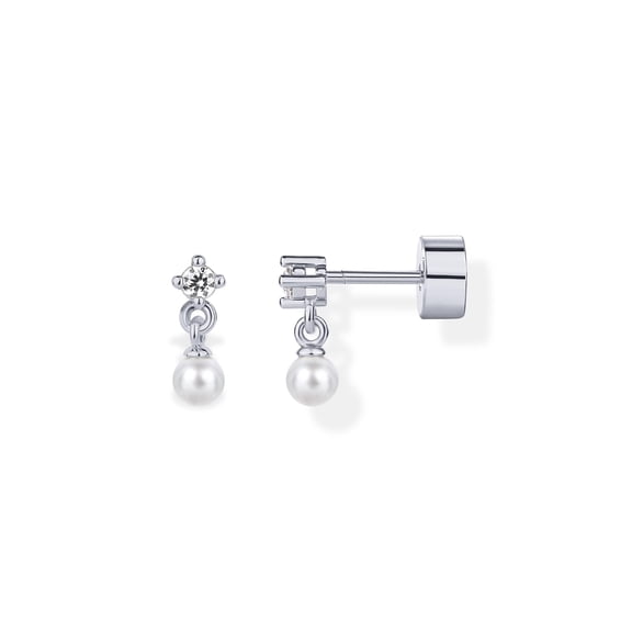 PAVOI Rhodium Plated 925 Sterling Silver Posts Mini Drop Dangle Flat Back Earrings for Women | Dainty Cartilage Earring | Helix Piercing Jewelry | Mini Drop Dangle Pearl CZ Studs C113