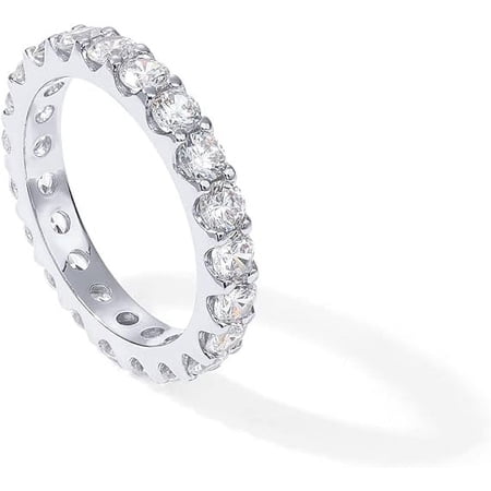 PAVOI Rhodium Plated Cubic Zirconia Rings | 3.0mm Eternity Bands | White Gold Rings for Women Size 6