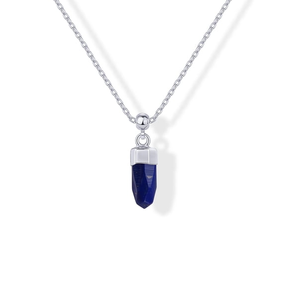 PAVOI Rhodium Plated Necklace for Women | Natural Gemstone Dainty Crystal Pendant | Minimalist Stone Necklace | Elegant Gemstone Jewelry | Sodalite C113