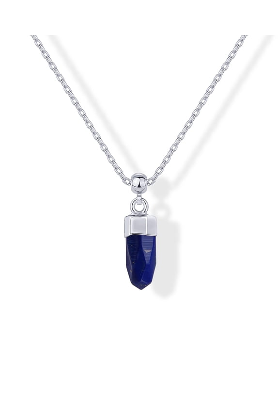 Rhodium Plated Necklace for Women | Natural Gemstone Dainty Crystal Pendant | Minimalist Stone Necklace | Elegant Gemstone Jewelry | Sodalite C113