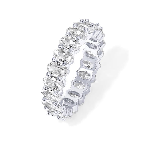 PAVOI Rhodium Plated Oval Cubic Zirconia Stone Love Ring - 5mm Thick Stackable Bands for Women - Statement Jewelry Gold Eternity Rings for Women - Size 5 C113
