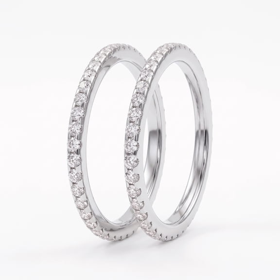 PAVOI Smart Ring Stacker Eternity Rings - Waterproof, White Gold, Size 7, 2-Pack