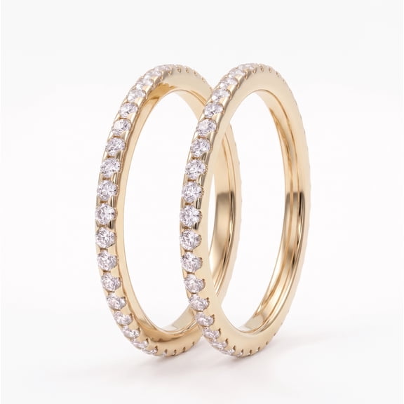PAVOI Smart Ring Stacker Eternity Rings - Waterproof, Yellow Gold, Size 7, 2-Pack