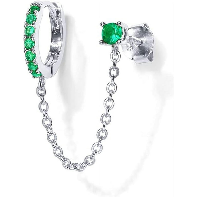 Stud Earring with Ear Cuff and Chain Cubic Zirconia Rhodium on Sterling Silver Stud Earring with Ear Cuff and Chain Cubic Zirconia Rhodium on Sterling Silver