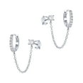thumbnail image 1 of PAVOI Women's Rhodium Flash Plated Dangle Huggie and Stud with Cubic Zirconia, Double Piercing Earrings, 1 of 5