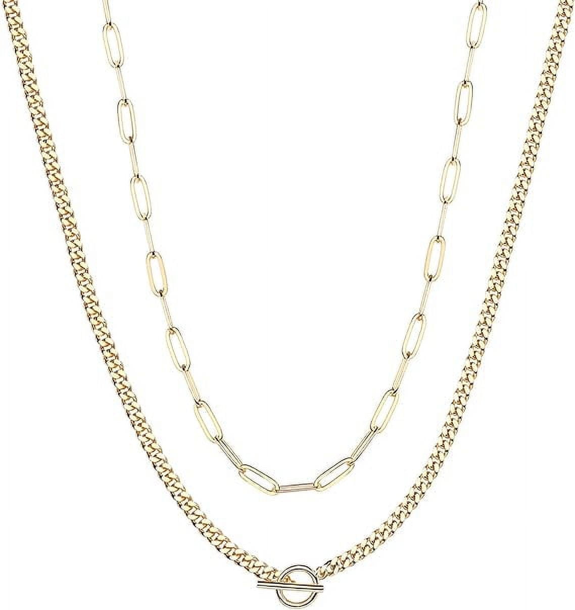 PAVOI Womens 14K Gold Plated Yellow Gold Double Chain Lock Style Necklace