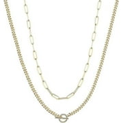 PAVOI Womens 14K Gold Plated Yellow Gold Double Chain Lock Style Necklace