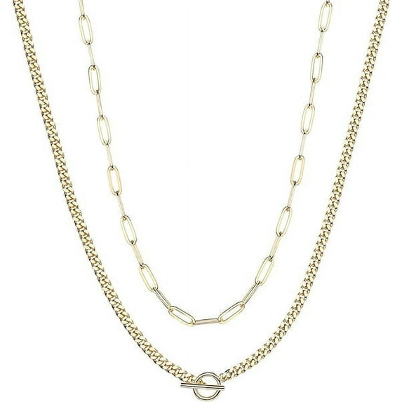 PAVOI Womens 14K Gold Plated Yellow Gold Double Chain Lock Style Necklace