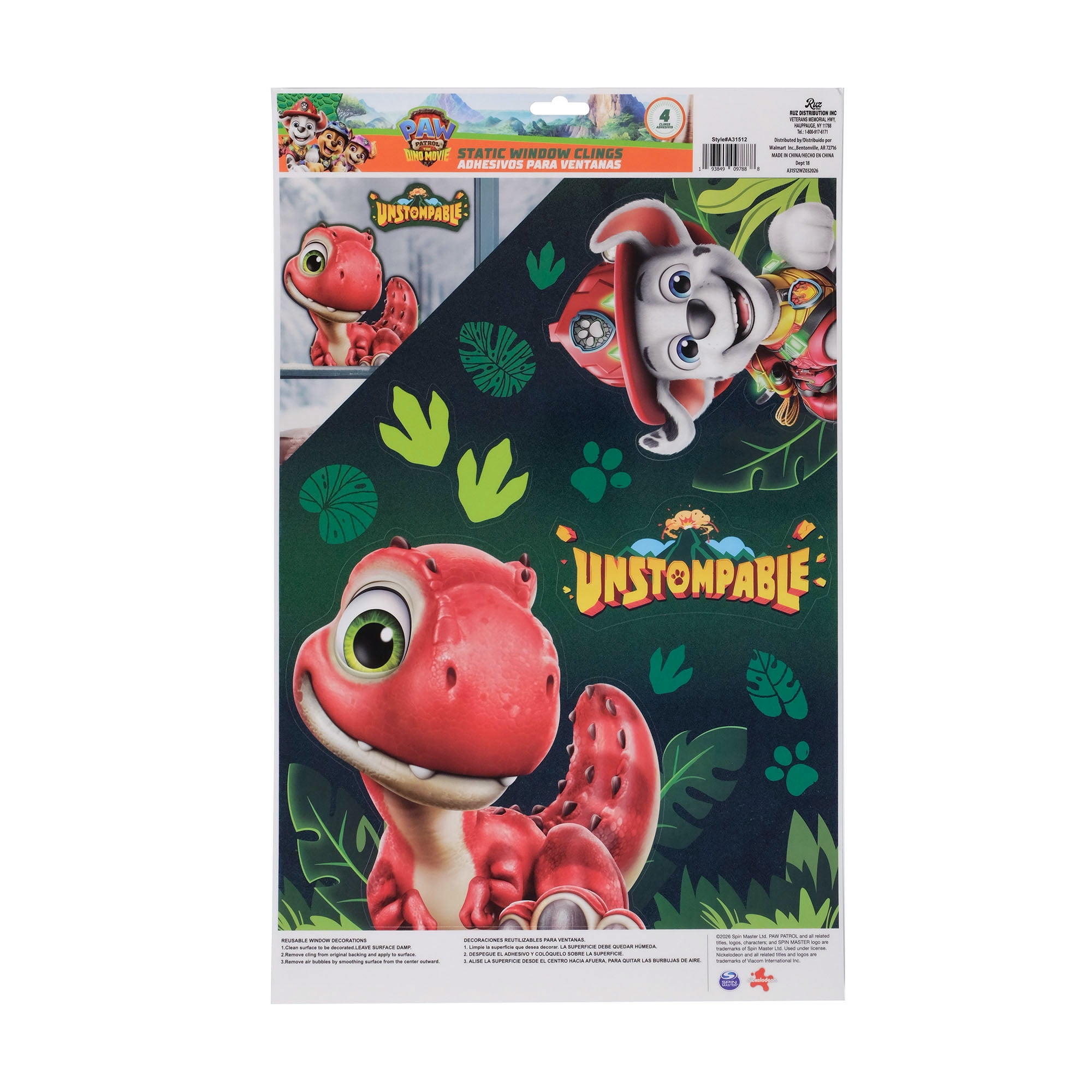 PAW Patrol Dino Rescue Static Window Clings – 4 Pack Kids’ Decoration