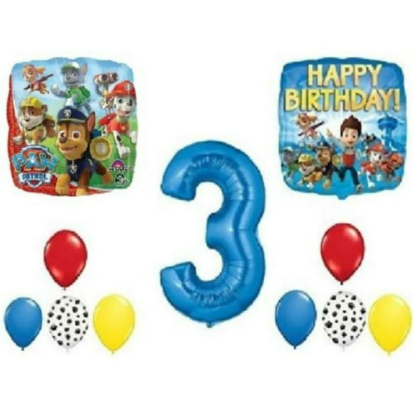PAW Chase Dog 3rd #3 Blue 11pcs Birthday Party Mylar Latex Balloons