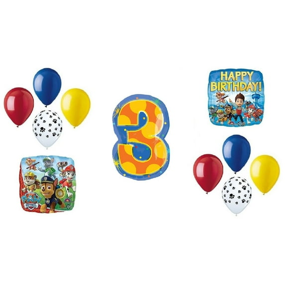 PAW PATROL Chase Dog 3rd #3 11 Piece Birthday Party Mylar Latex Balloons Bouquet Set