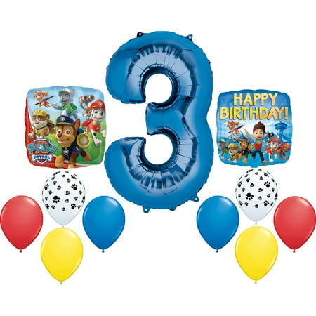 PAW PATROL Chase Dog 3rd #3 Blue 11 Piece Birthday Party Mylar and Latex Balloons Set