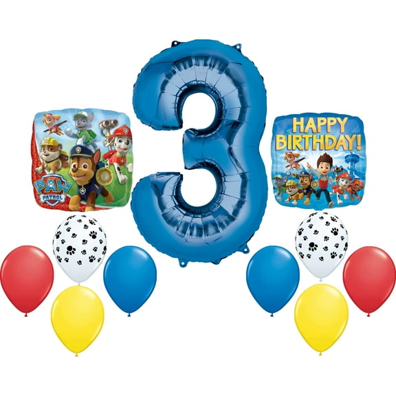 PAW PATROL Chase Dog 3rd #3 Blue 11 Piece Birthday Party Mylar and Latex Balloons Set