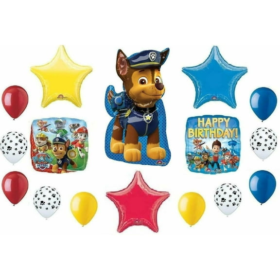 PAW PATROL Chase Shield Dog Doggy Puppy 16 Pc Party Mylar Latex Balloons Set