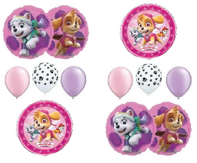 PAW PATROL Girl's Dog Skye Everest Pink 10 Piece Party Mylar & Latex Balloons Set