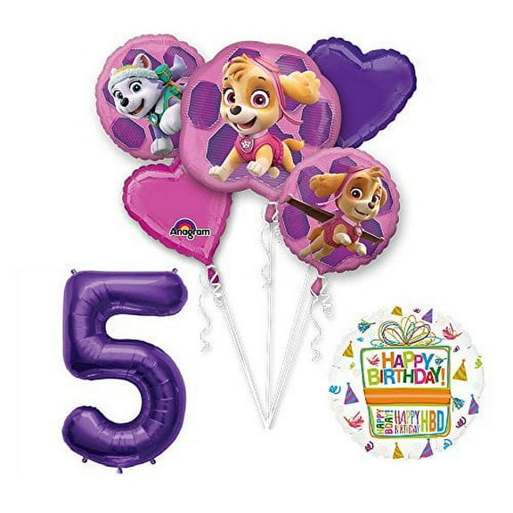 PAW PATROL SKYE & EVEREST 5th Birthday Party Balloons Supplies Chase Ryder
