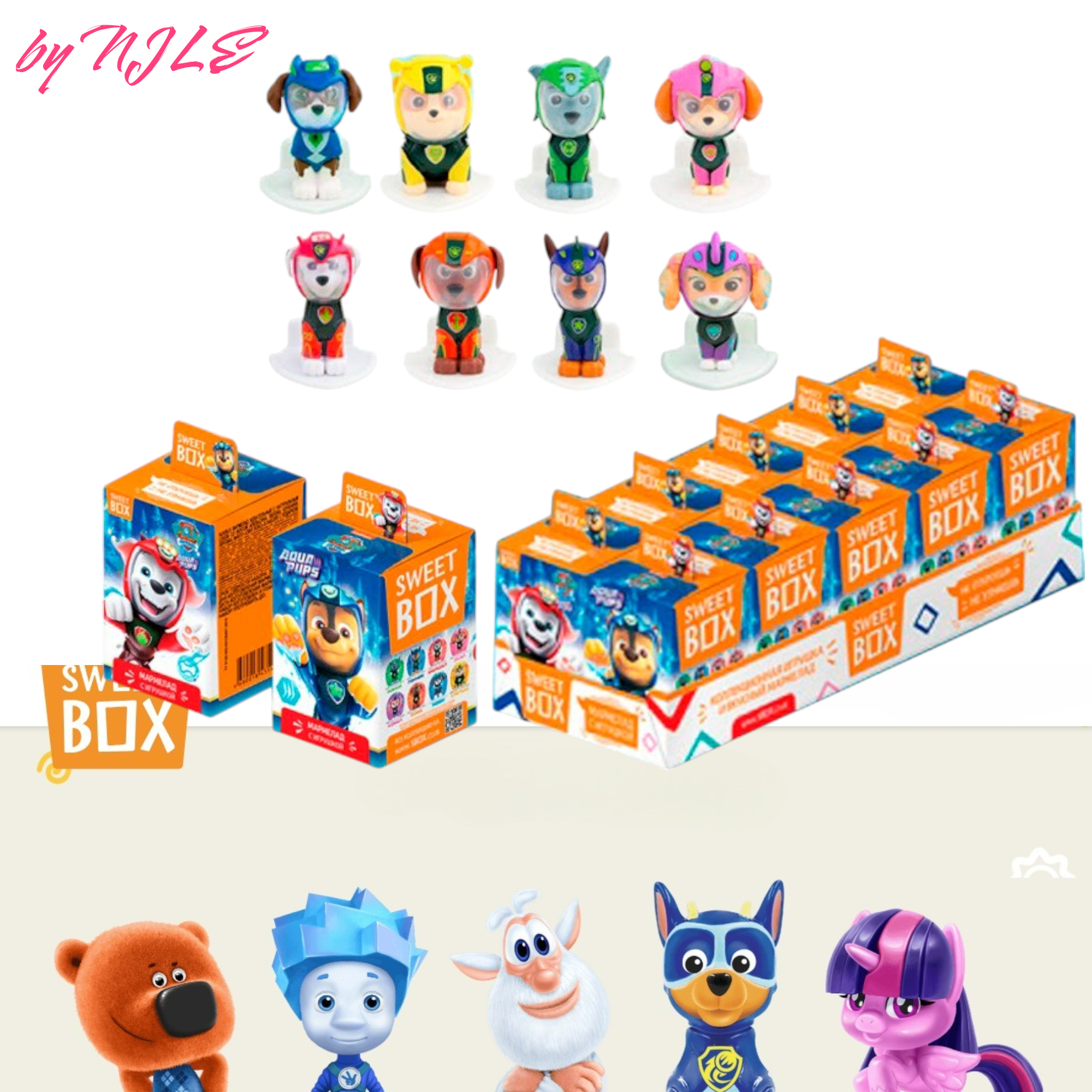 PAW PAYROL - Aqua Pups *SWEETBOX* MARMALADE W/Gift 10g/each, from Europe, 10 Pack, Individual Gifts and Party Favors.