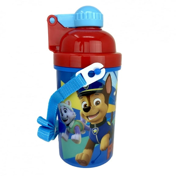 PAW Patrol 12 oz Blue and Red Plastic Water Bottle with Wide Mouth and Flip-Top Lid