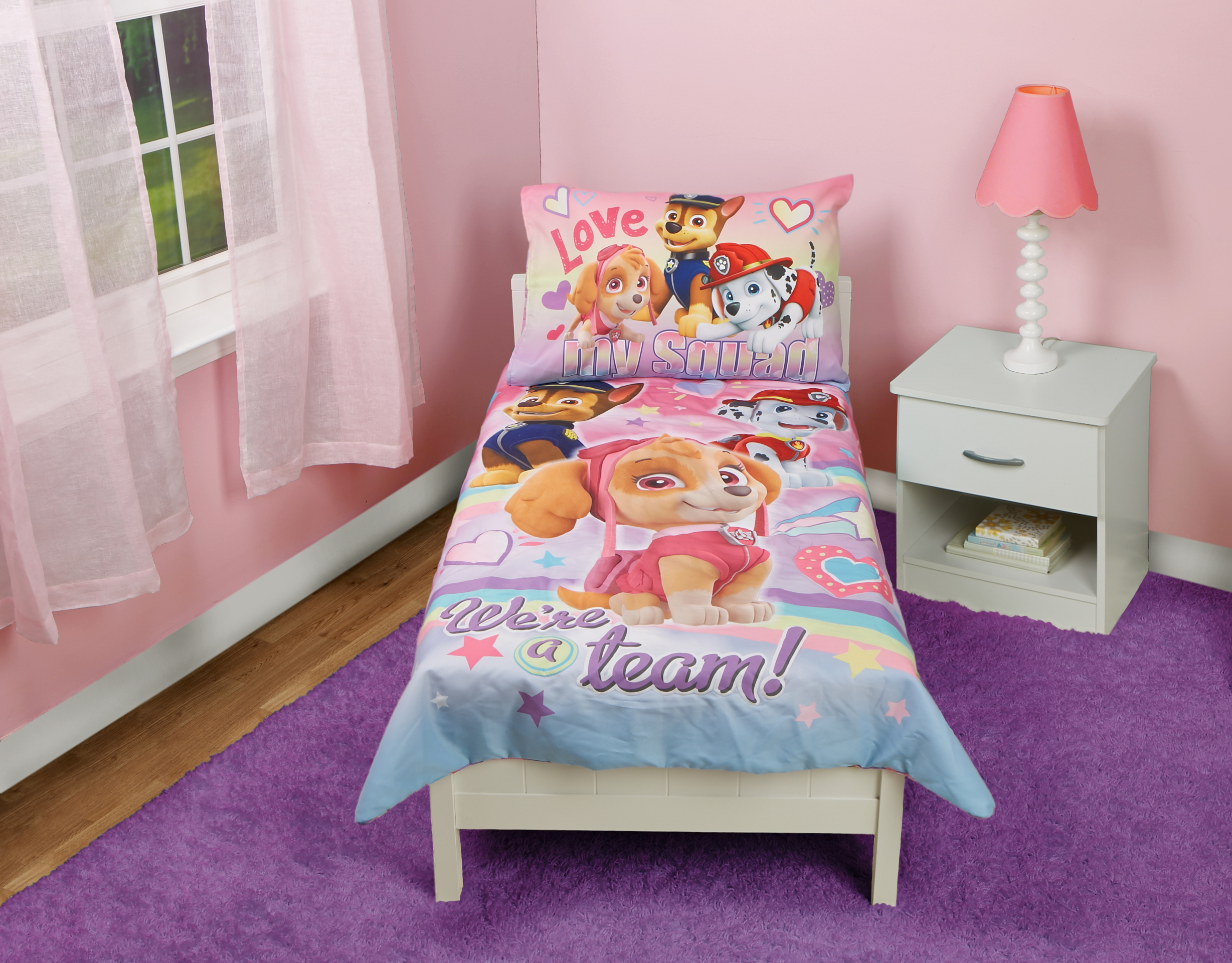 PAW Patrol 4-Piece "We Are a Team" Skye Toddler Bedding Set, Pink, Girl