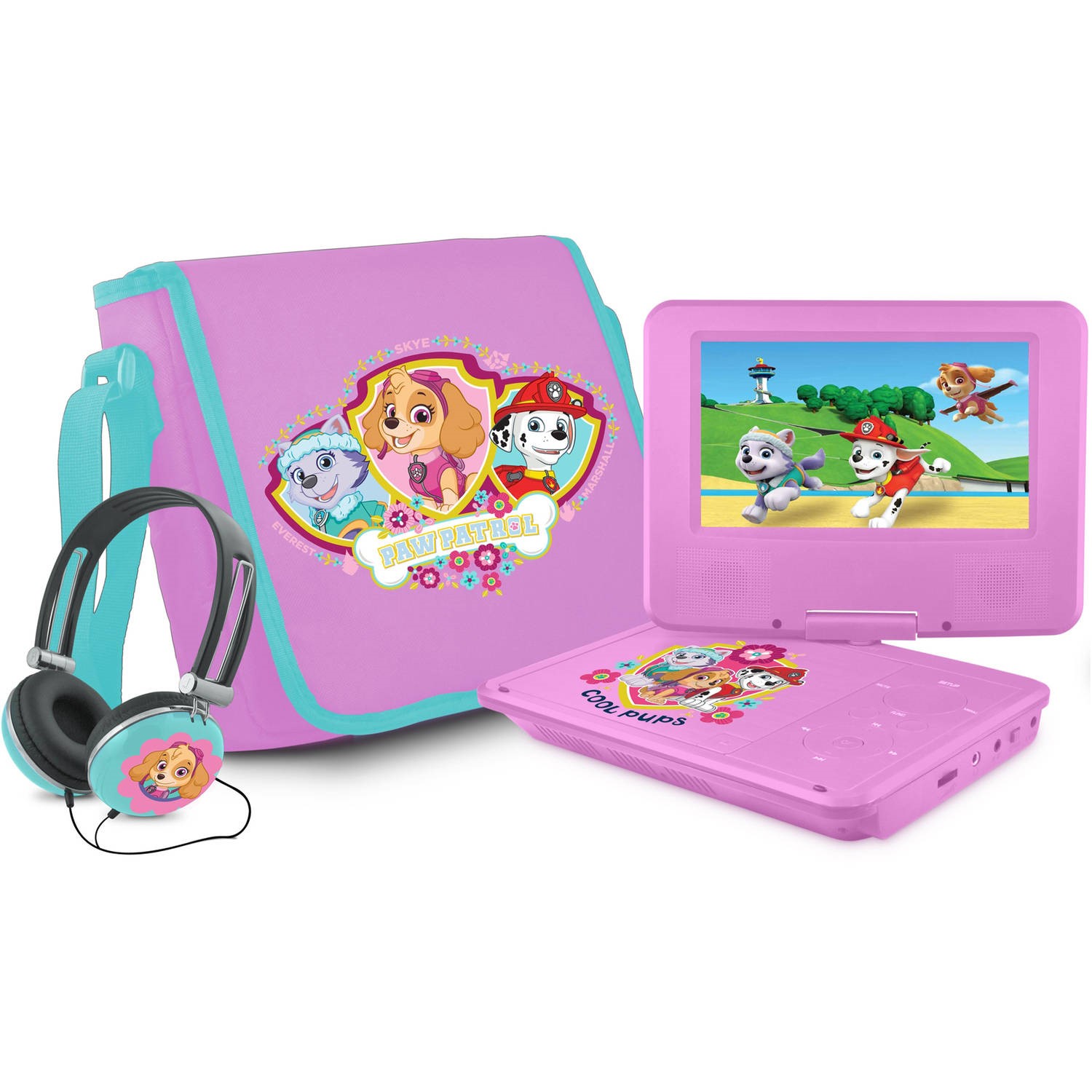 PAW Patrol 7" Portable DVD Player with Carrying Bag and Headphones, Pink - image 1 of 7