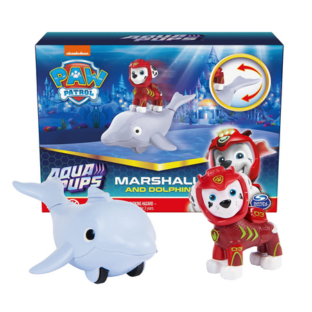 Paw Patrol, Aqua Pups Marshall and Dolphin Action Figures Set, Kids Toys for Ages 3 and up