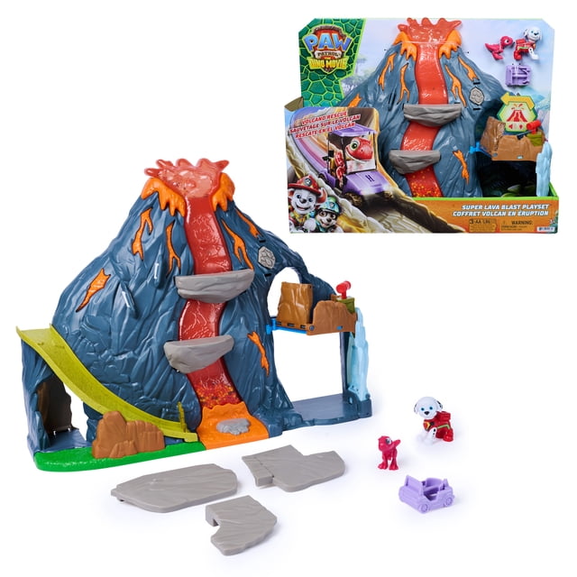 PAW Patrol: The Dino Movie, Super Lava Blast Volcano Playset with Lights & Sounds, Marshall and Rhubarb Action Figures, Preschool Toys for Boys & Girls Ages 3+