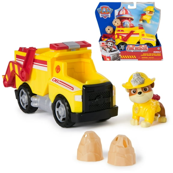 PAW Patrol Fire Rescue: Rubble's Rescue Fire Dump Truck with Figure, Launcher & Accessories for Kids 3+