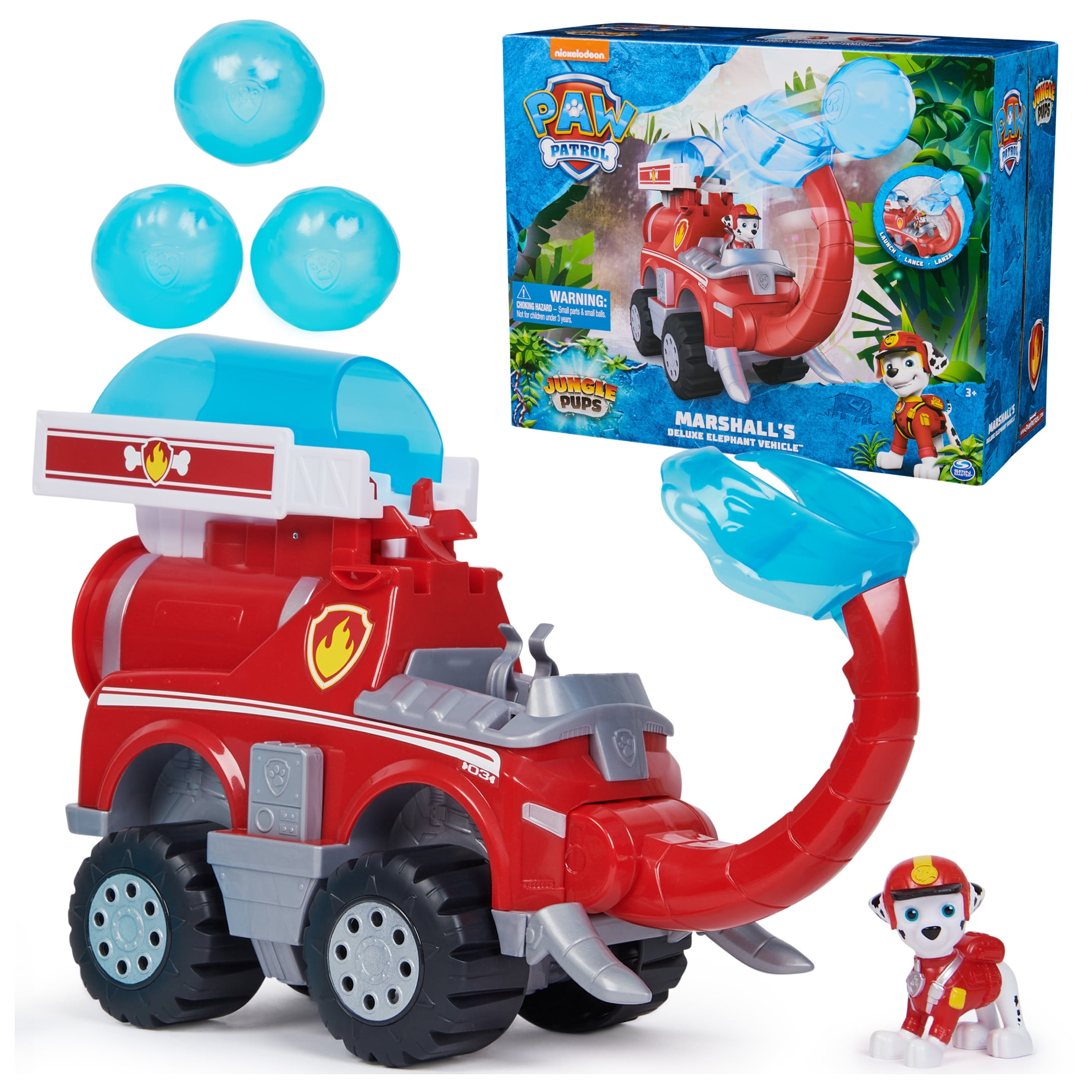 PAW Patrol Jungle Pups Elephant Firetruck, Marshall Toy with Launcher ...