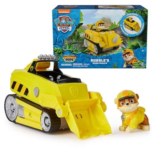 PAW Patrol Jungle Pups, Rubble Rhino Vehicle Truck & Collectible Action Figure