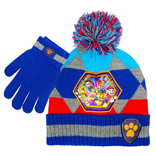 PAW Patrol Kid?s Winter Hats and Snow Gloves for Toddlers, 2 Pc. Set, Soft Mittens with Pom-Pom Beanie and Warm Ear Covers,