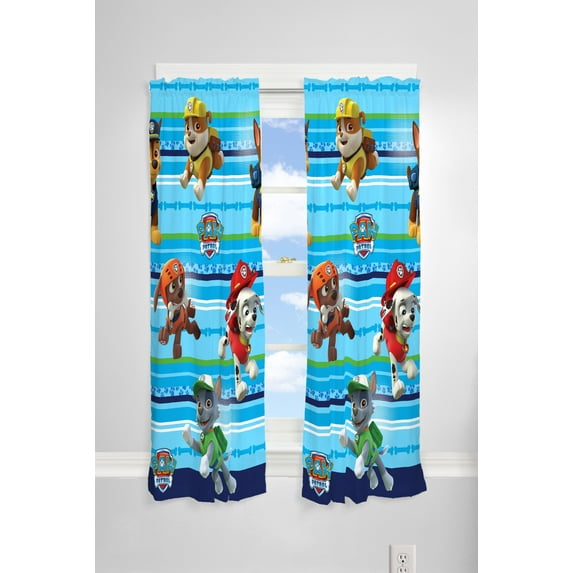 PAW Patrol Kids Bedroom Curtain Panel Set, Set of 2, 63" Length, Blue