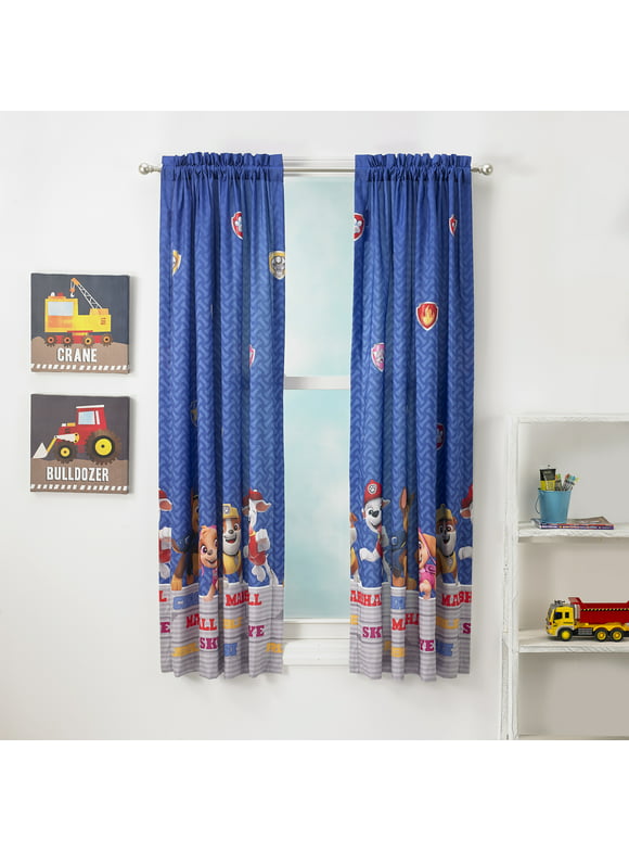 PAW Patrol Kids Bedroom Window Curtains, 2 Panel Set, 63inch Length, Blue