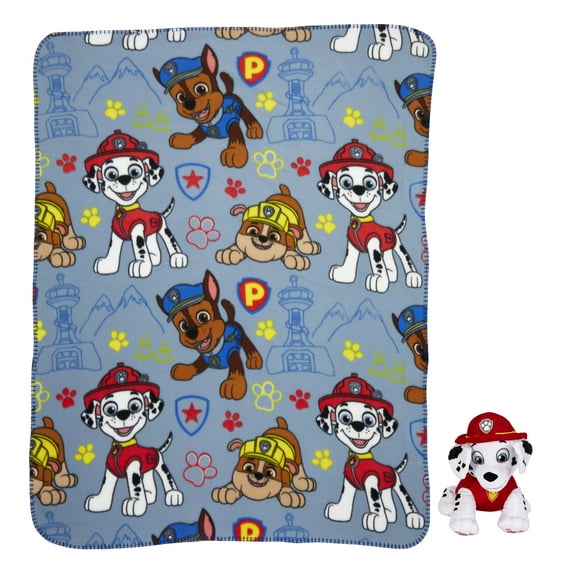 PAW Patrol Kids Marshall Hugger Pillow and Fleece Throw Gift Set, 2-Piece, Blue
