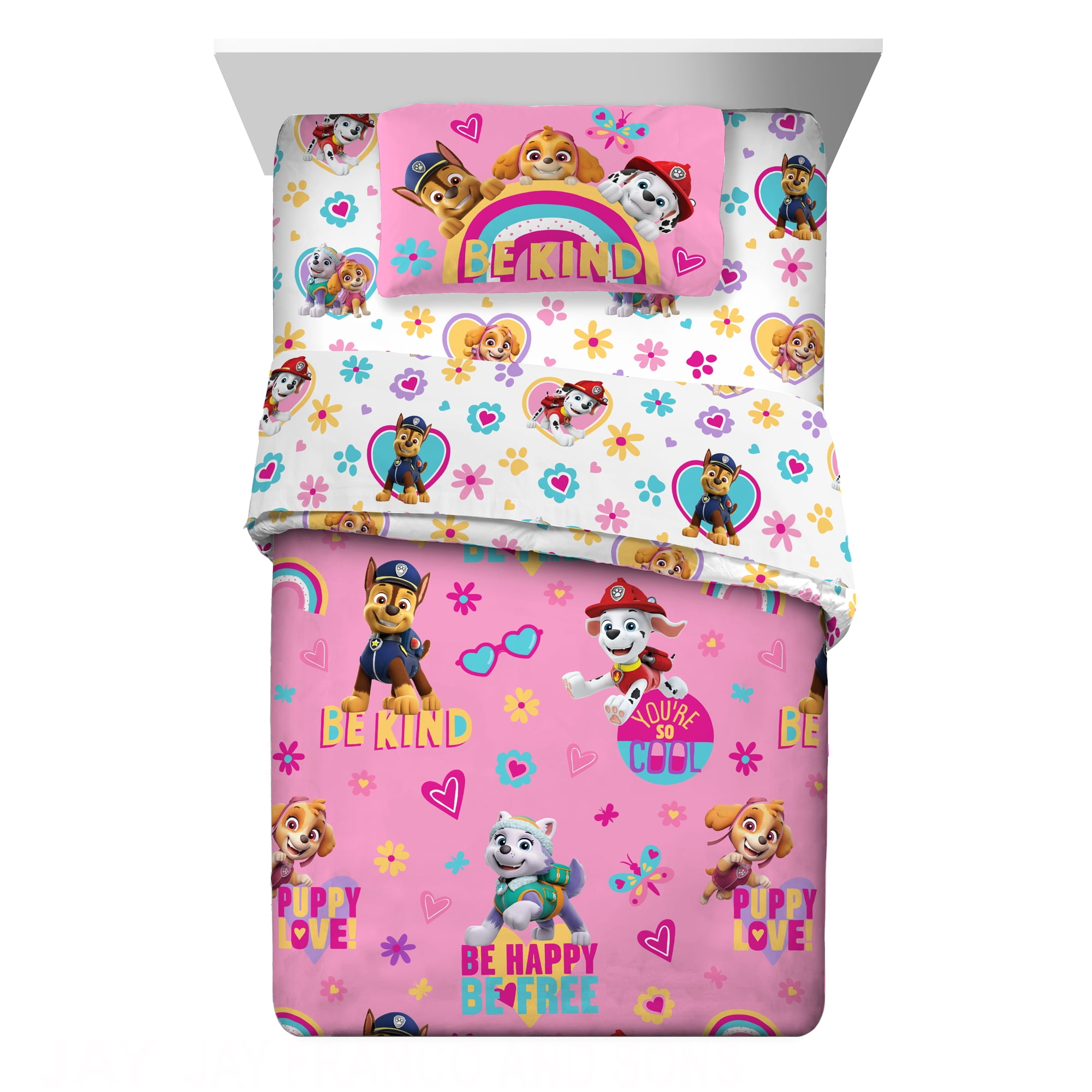 PAW Patrol Kids Pink Twin Bed in a Bag, 5Pc Bedding Set, Comforter and Sheets with Bonus Tote