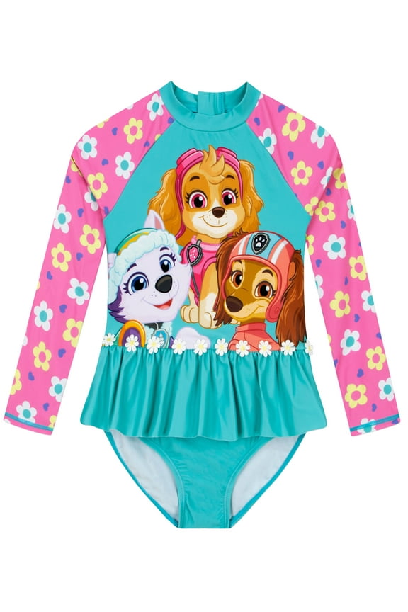 Long Sleeve Girls Swimsuit Blue Sizes 2T-8