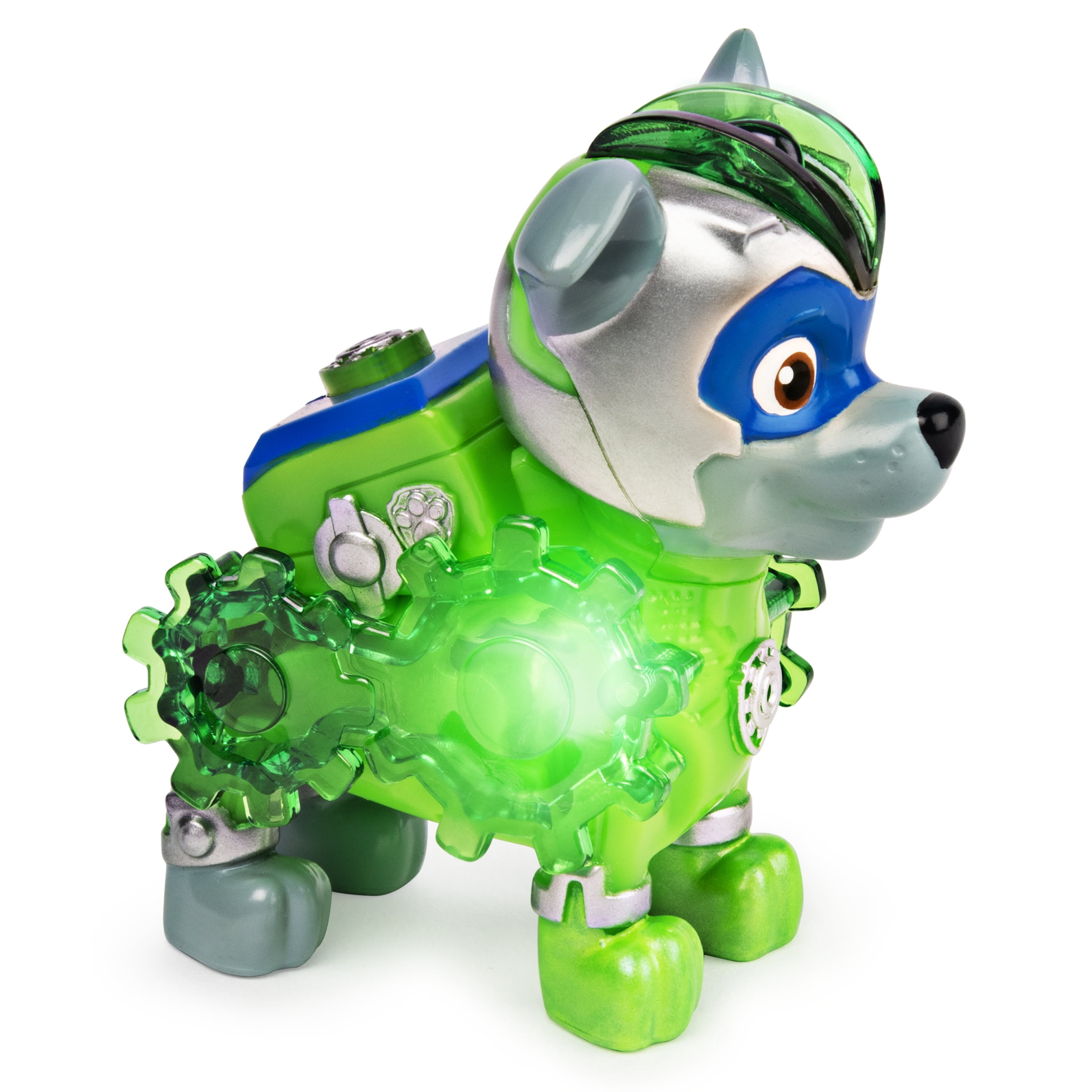 PAW Patrol, Mighty Pups Charged Up Rocky Collectible Figure with Light Up Uniform