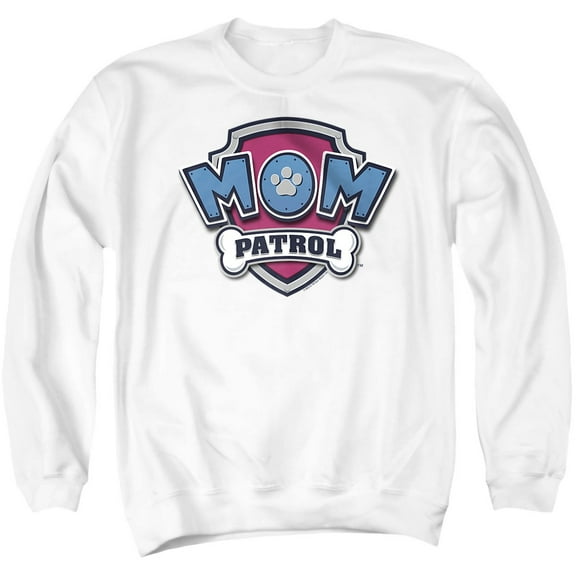 PAW Patrol Mother's Day Mom Patrol Badge Unisex Adult Crewneck Sweatshirt, White, X-Large
