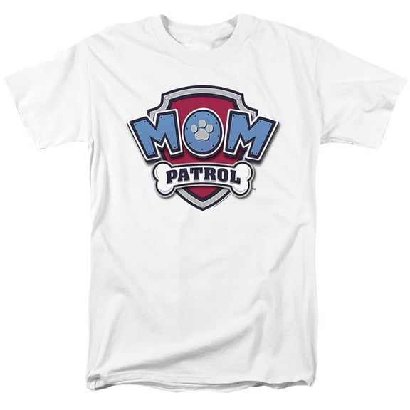 PAW Patrol Mother's Day Mom Patrol Badge Unisex Adult T Shirt, White, Large