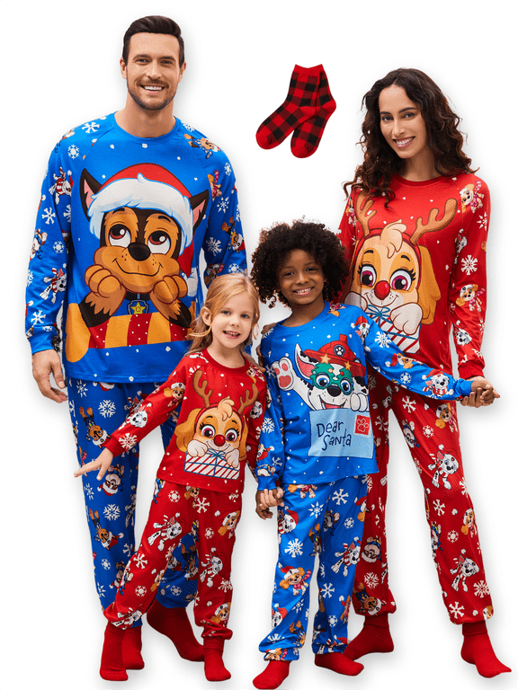 Girls Christmas Pajamas Family Matching Pjs Holiday Sleepwear Top and Pants Set with Socks Kids Pjs 4-5Y