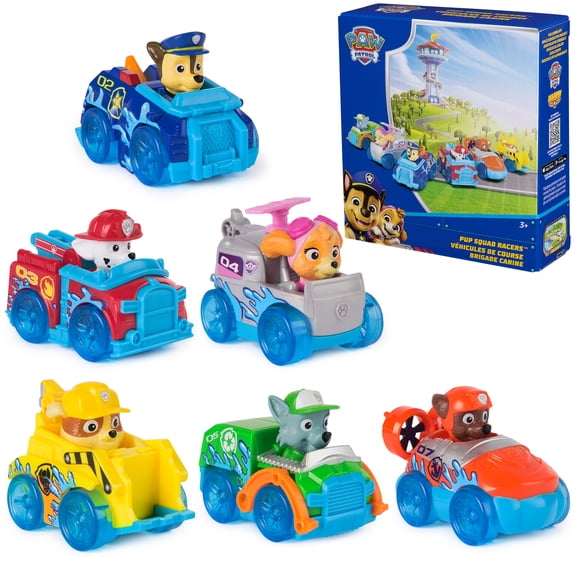 PAW Patrol Pup Squad Racers, 6-Pack of PAW Patrol Vehicles with Chase, Marshall, Skye, Rubble, Rocky, & Zuma, Kids Toys for Boys & Girls Ages 3 and Up